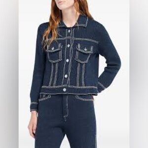 Barrie Navy Cashmere and Cotton Blend Sweater/Jacket Sz-S